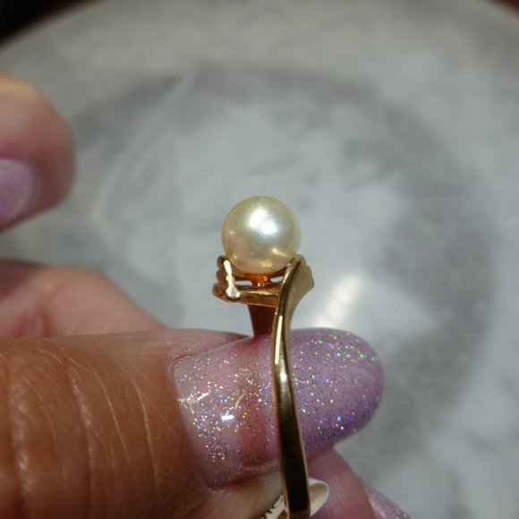 18k Gold Electroplate Natural Pearl Dolphin Ore Ring - Picture 4 of 12